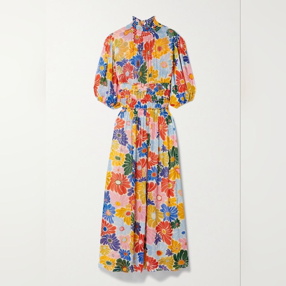 Farm Rio Anthropologie Sand Sunny Daisies Maxi Dress Floral Printed Size S